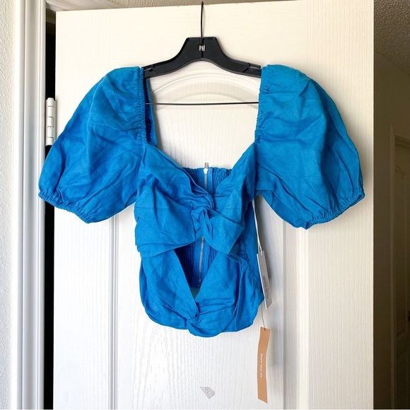 Reformation Top Karina Linen Blue Cutout Cropped Beach Summer Grotto 4 NWT - Picture 2 of 8